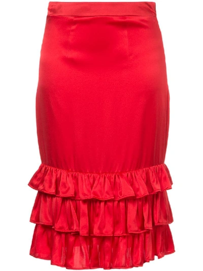 Maggie Marilyn Billi Mac Ruffled Silk-satin Skirt In Cherry Red