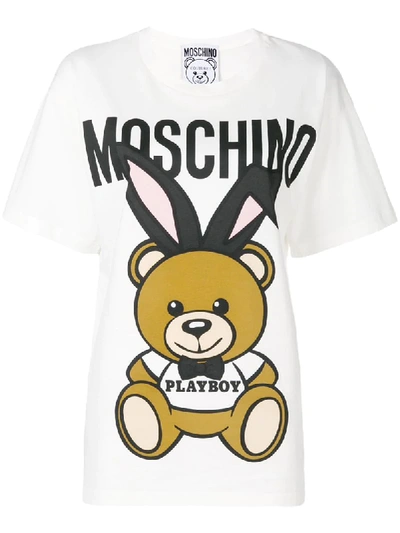 Moschino Oversized Tee With Playboy Teddy Print In White