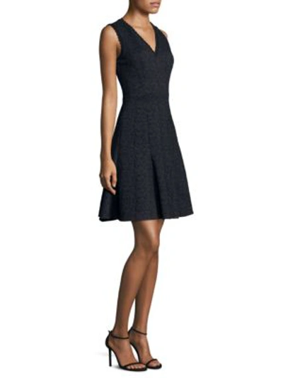 Rebecca Taylor Sleeveless V-neck Fit-and-flare Rose Jacquard Dress In  Black/blue | ModeSens