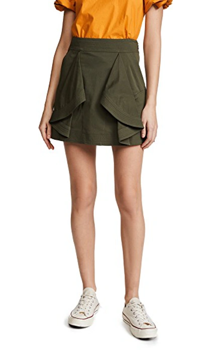Tanya Taylor Tomi Flared Cotton Twill Mini Skirt In Army Green