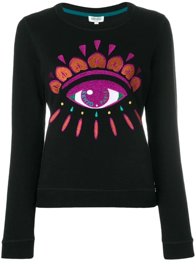 Kenzo Classic Embroidered Eye Cotton Sweatshirt In Black/christmas Light Brushed