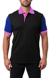 Maceoo Mozart Regular Fit Colorblock Egyptian Cotton Button-up Polo In Black