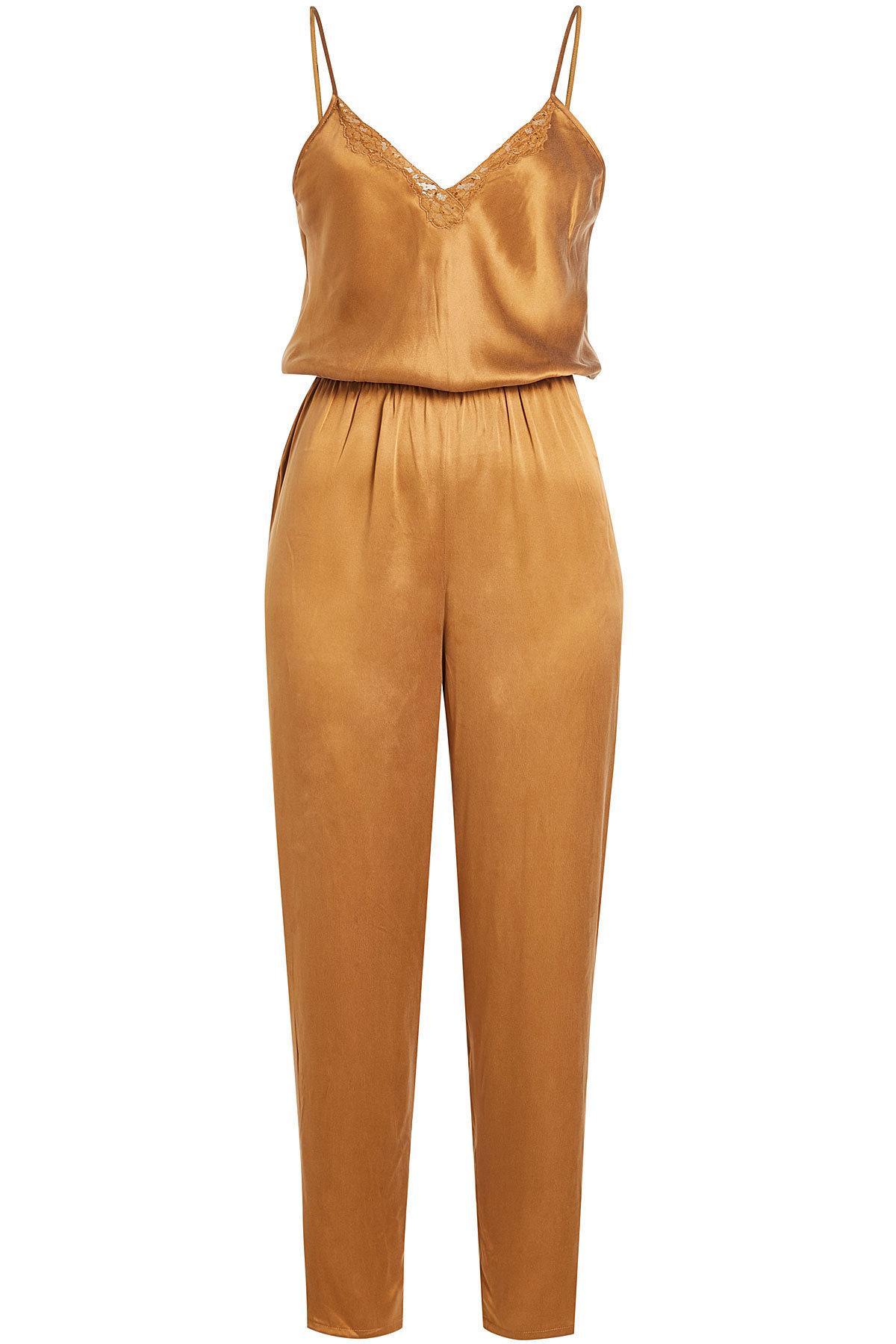 Mes Demoiselles Skittle Silk Jumpsuit With Lace In Beige | ModeSens