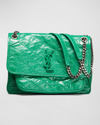 Saint Laurent Niki Baby Mini Quilted Crinkled Glossed-leather Shoulder Bag In New Vert