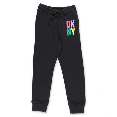 Dkny Kids' Pantaloni Neri In Felpa Di Cotone In Black