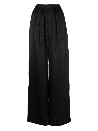 Balenciaga Logo Silk Jacquard Pajama Pants In Black