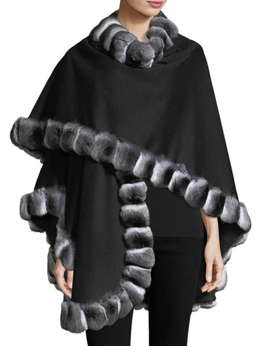 Sofia Cashmere Chinchilla Fur-trimmed Cashmere U-cape In Black