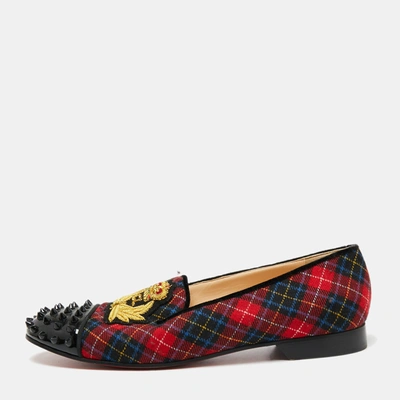 Pre-owned Christian Louboutin Multicolor Fabric And Patent Leather Spiked Intern Loafers Size 41.5
