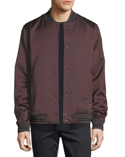 Vince Satin Varsity Jacket In Zinfandel