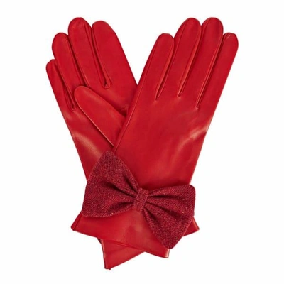 Gizelle Renee Josephine Red Leather Gloves With Red Speckle Wool