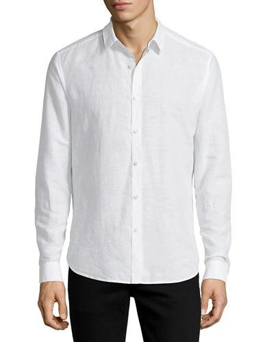 Theory Linen-blend Long-sleeve Sport Shirt In White