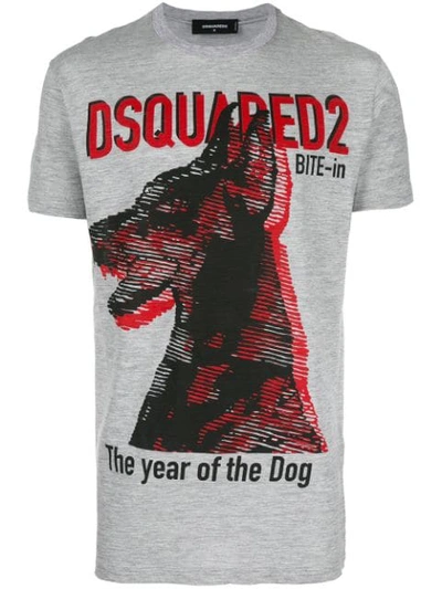 Dsquared2 The Year Of The Dog Print T-shirt In Grey