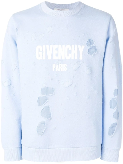 givenchy light blue distressed hoodie