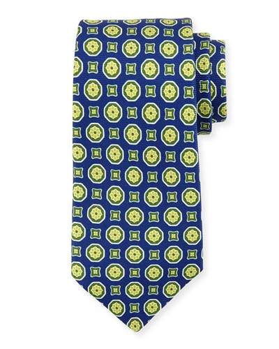 Kiton Medallion-print Silk Tie, Navy/green In Blue