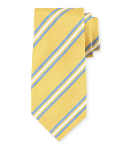 Kiton Framed Striped Silk Tie, Yellow