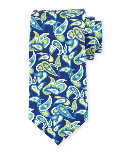 Kiton Paisley Silk Tie, Blue/green