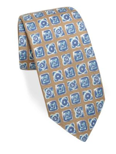 Kiton Diamond-print Silk Tie, Brown