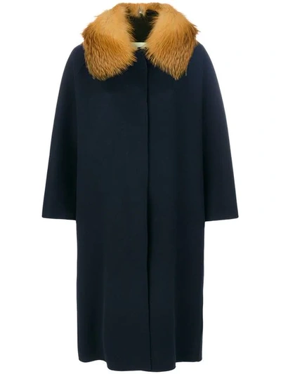 Ava Adore Fur Trimmed Cape Coat - Blue