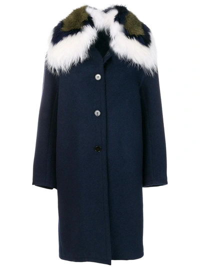 Ermanno Scervino Fur Detail Coat In Blue