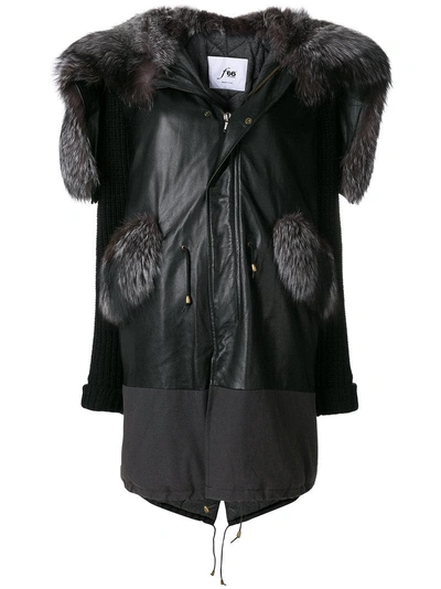 Furs66 Hood Leather Parka - Black