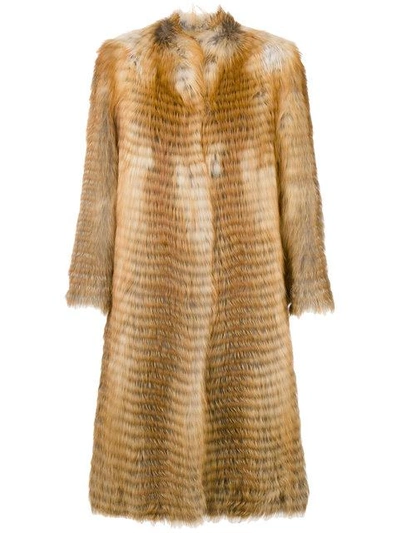 Liska Long Fur Coat In Brown