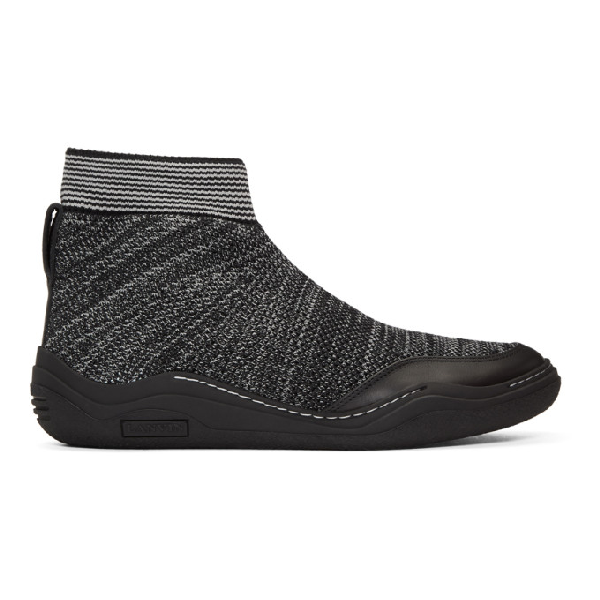 Lanvin Stretch-knit High-top Sneakers - Black In 1012 | ModeSens
