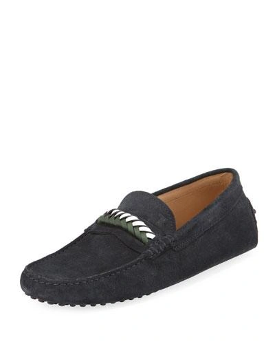 Tod's Braided-vamp Suede Driver, Navy