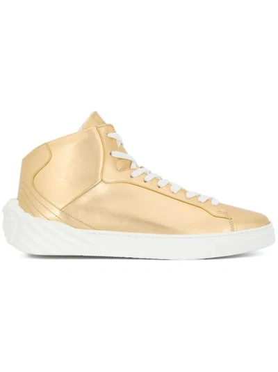 Versace Medusa Leather High-top Sneakers In Gold
