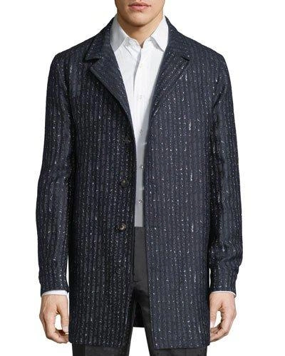 Etro Striped Wool-blend Trench Coat In Navy