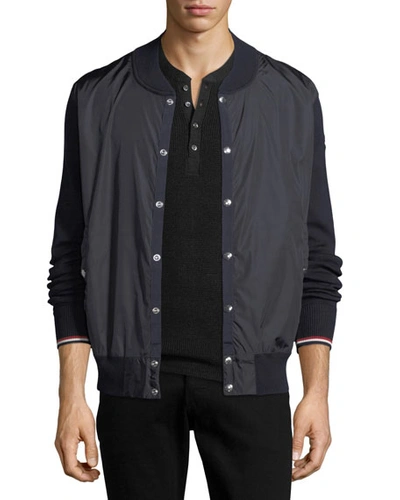 Moncler Maglia Tricot Snap-front Cardigan In Navy
