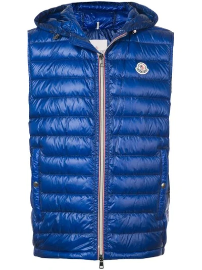 Moncler Hooded Quilted Down Gilet In Blue