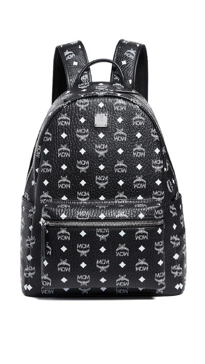 Mcm Stark White Logo Backpack In Visetos In Black