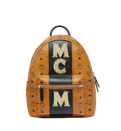 Mcm Stark Stripe Studs Coated Canvas Backpack - Brown