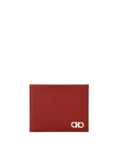 Ferragamo Men's Revival Gancini Bi-fold Leather Wallet, Red