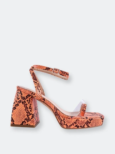 London Rag Such Flirt Snake Pattern Block Heeled Sandals In Orange