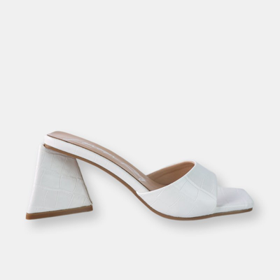 London Rag Trinity Triangle Block Heeled Croc Sandals In White