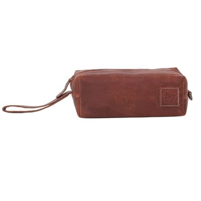 Mahi Leather Leather Classic Toiletry Bag In Vintage Brown With Cream Stitching