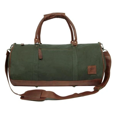 Mahi Leather Gym Duffle In Green Canvas & Brown Leather
