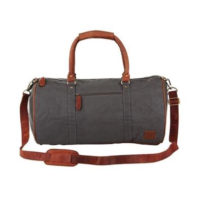 Mahi Leather Gym Duffle In Grey Canvas & Black Leather