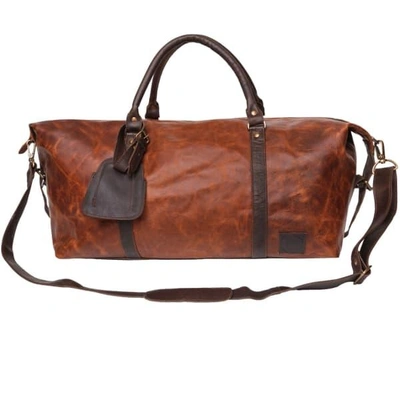 Mahi Leather Leather Long Armada Duffle Large Weekend/overnight Holdall Bag In Vintage Brown With Mahogany Detail