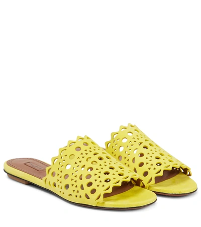 Alaïa Laser-cut Suede Sandals In Yellow