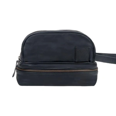 Mahi Leather Leather Raleigh Toiletry Bag Dopp Kit In Ebony Black