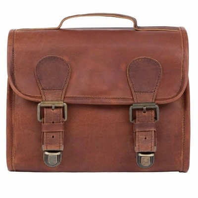Mahi Leather Leather Hanging Wash Bag In Vintage Brown With Buckles