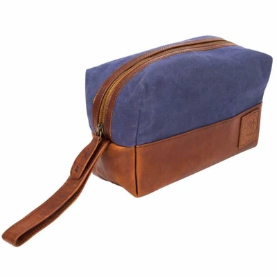 Mahi Leather Canvas & Leather Classic Wash Bag In Navy & Brown