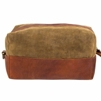 Mahi Leather Canvas & Leather Classic Wash Bag In Forest Green & Brown