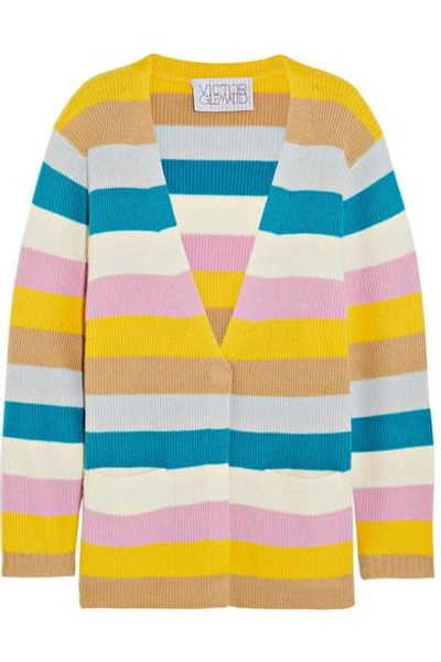 Victor Glemaud Striped Cashmere Cardigan In Yellow