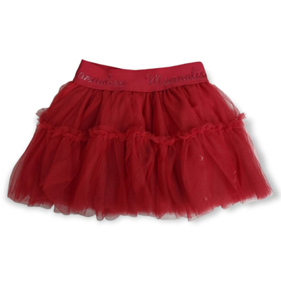 Monnalisa Kids' Logo-waistband Tulle Skirt In Ruby Red