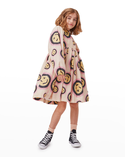 Molo Kids' Caly Organic Cotton Smile Print Dress In Beige