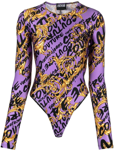 Versace Jeans Couture Logo-print Long-sleeve Body In Multi
