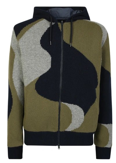 Herno Intarsia-knit Bomber Jacket In Blue,green